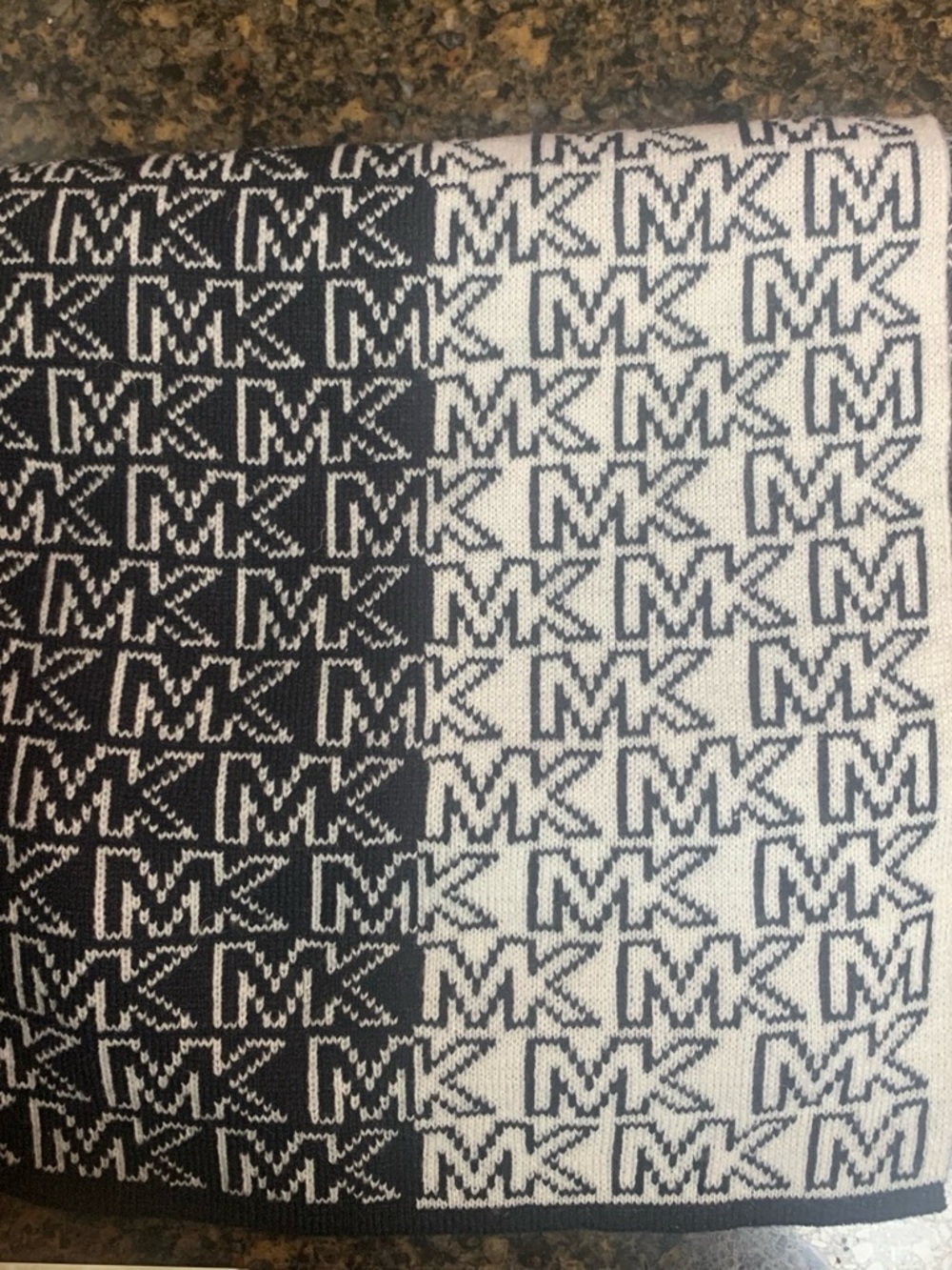 Michael Kors black and Cream MK Logo Jacquard Scarf